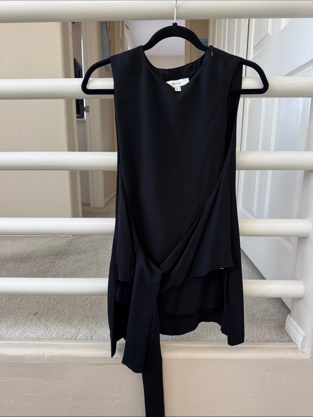 Sleeveless Black Draped Tie-Wrap Top